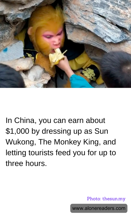 In China, you can earn about $1,000 by dressing up as Sun Wukong, The Monkey King, and letting tourists feed you for up to three hours.